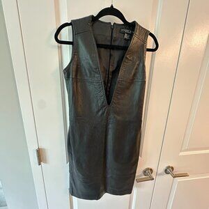 August Silk Leather Dress, Deep 'V' Neck